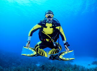Scuba diver mastering fundamental dive skills